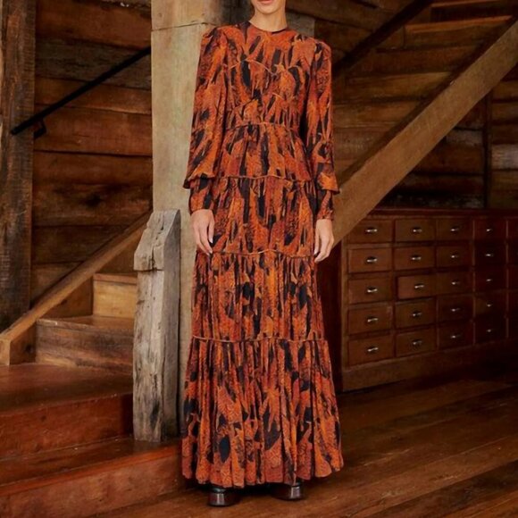 NWT FARM Rio Black Giraffes Puff Sleeve Maxi Dress Size XL - Picture 1 of 9